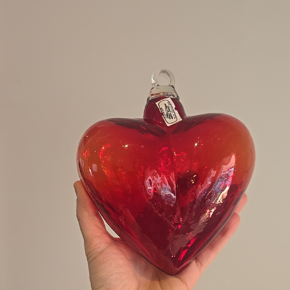 Vintage Large Red Heart-Shaped Glass Ornament